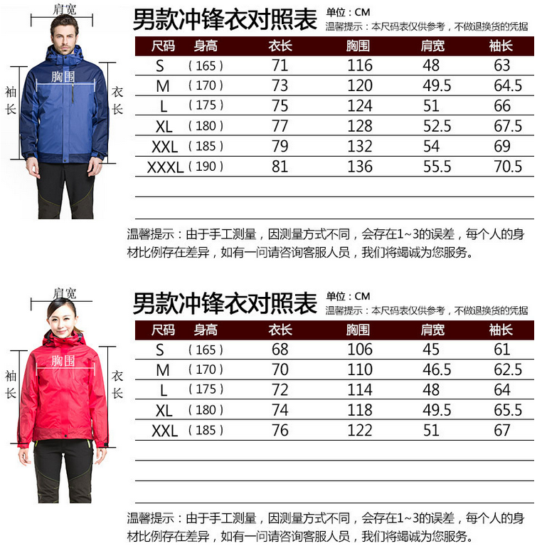沖鋒衣尺寸 沖鋒衣尺寸